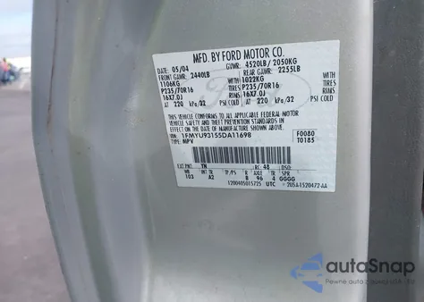 2005 Ford Escape Xlt из США, поврежденный, VIN 1FMYU93155DA11698